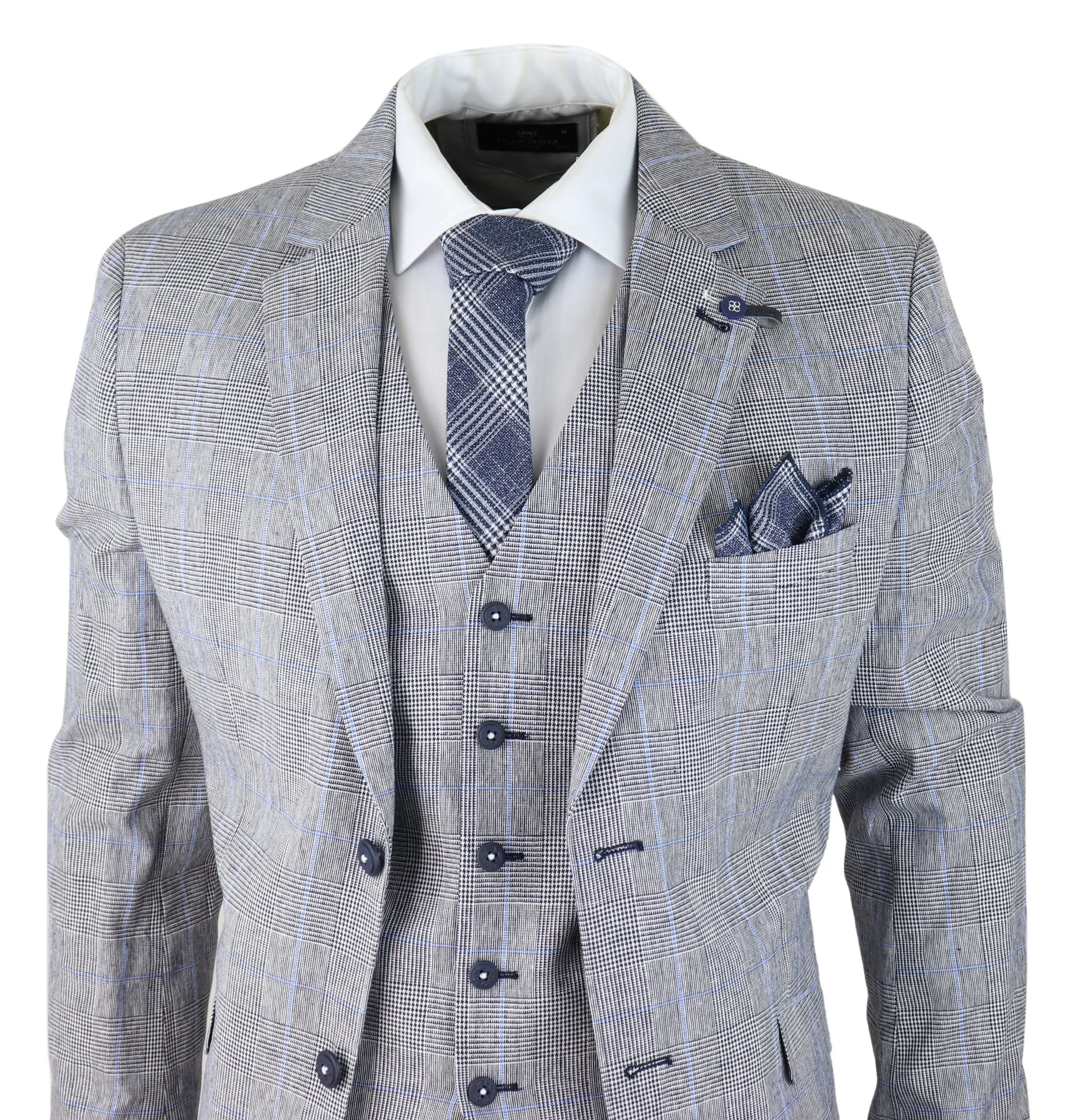 Costume de mariage d'été Arriga 3 pièces à carreaux gris