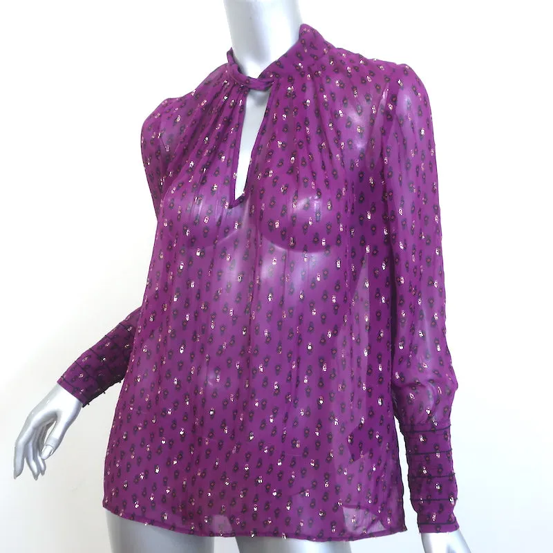 Ba&sh Blouse Cabri Violet Imprimé Fil Métallique Chiffon Taille Très Petite