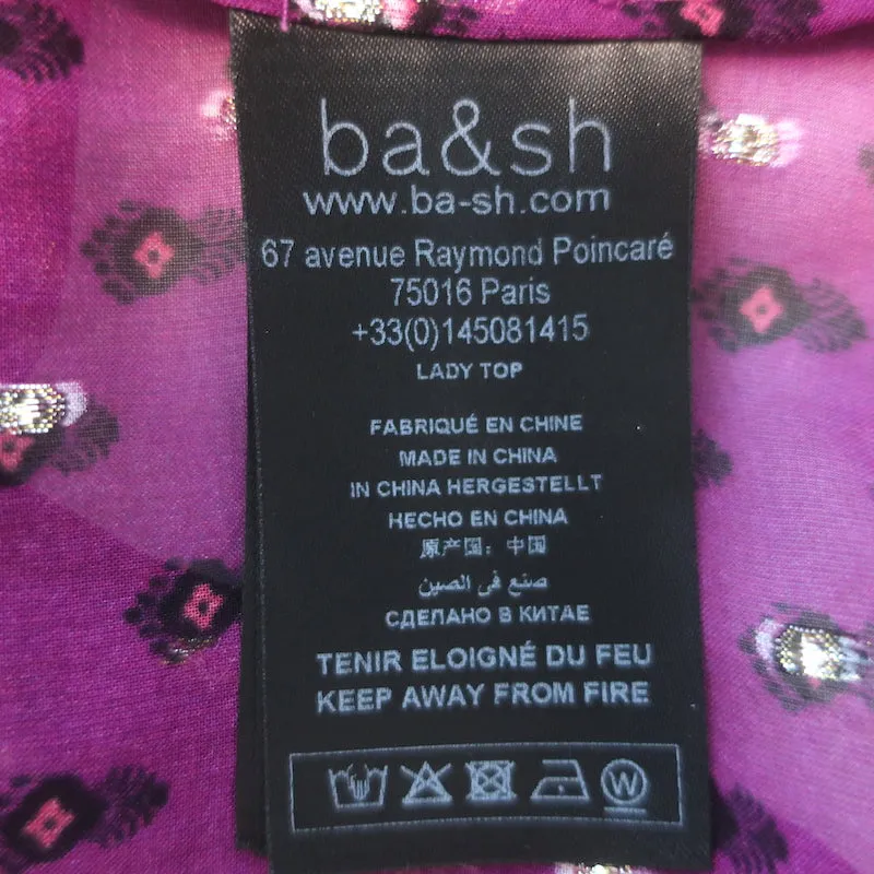 Ba&sh Blouse Cabri Violet Imprimé Fil Métallique Chiffon Taille Très Petite