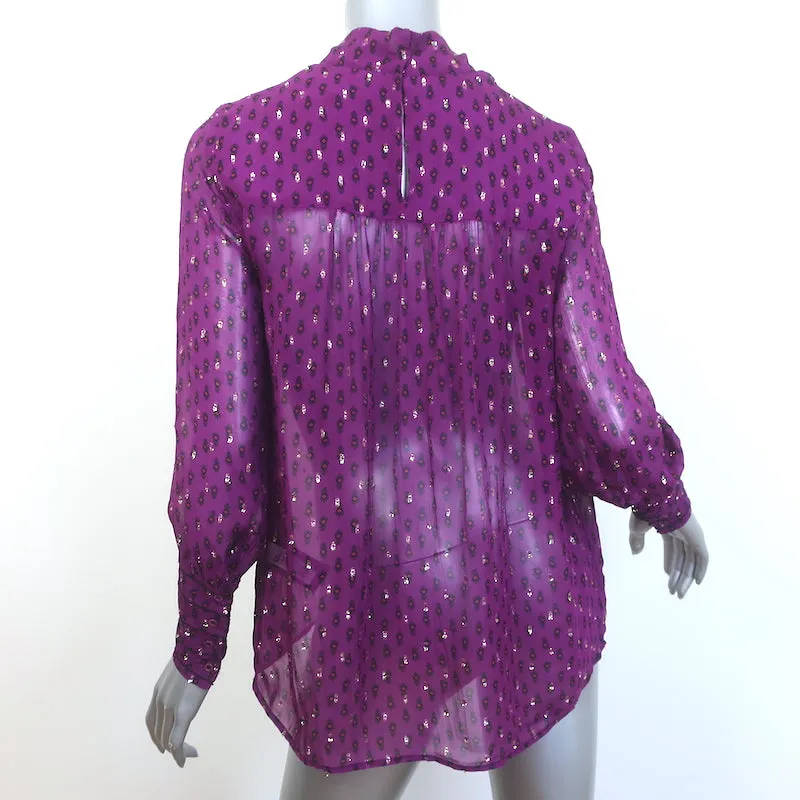 Ba&sh Blouse Cabri Violet Imprimé Fil Métallique Chiffon Taille Très Petite