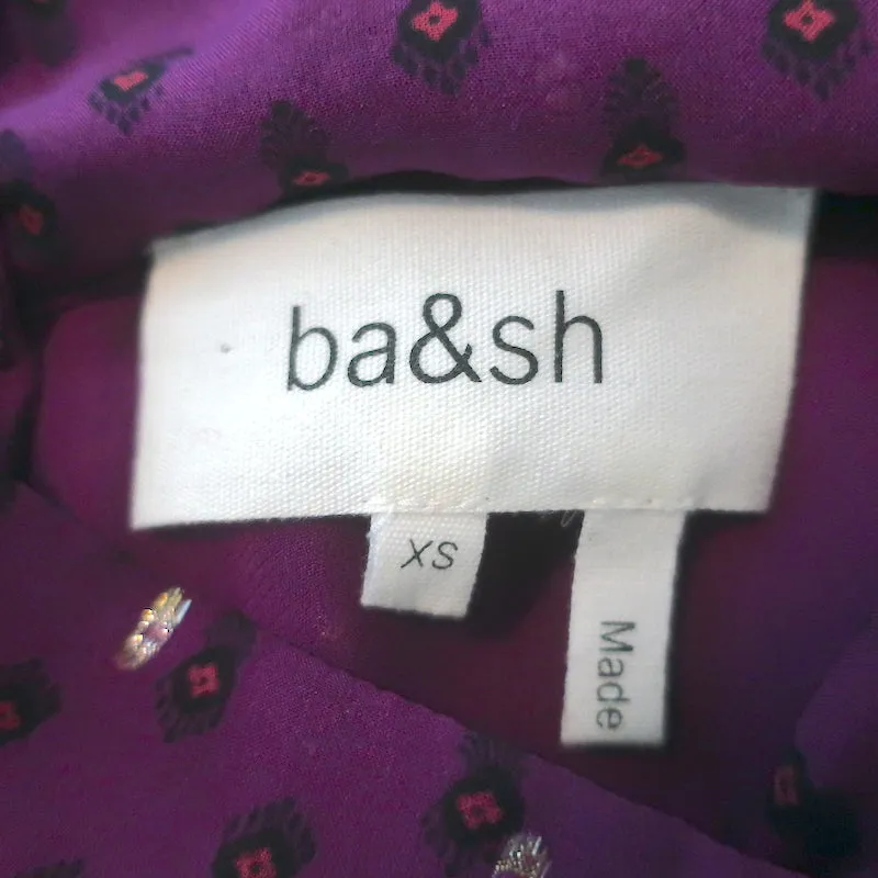 Ba&sh Blouse Cabri Violet Imprimé Fil Métallique Chiffon Taille Très Petite