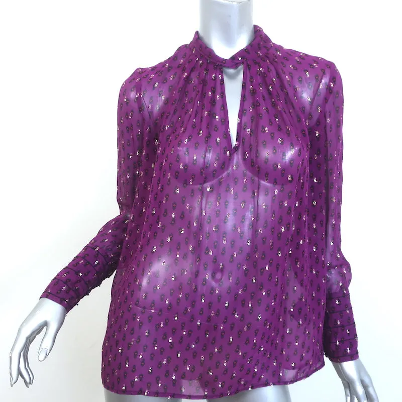 Ba&sh Blouse Cabri Violet Imprimé Fil Métallique Chiffon Taille Très Petite