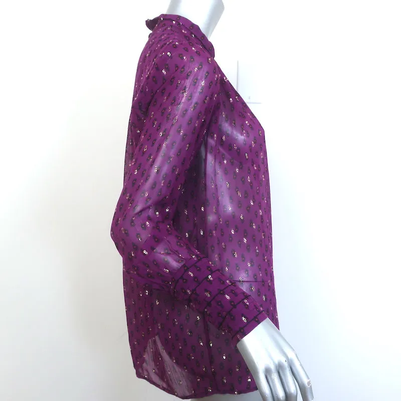 Ba&sh Blouse Cabri Violet Imprimé Fil Métallique Chiffon Taille Très Petite