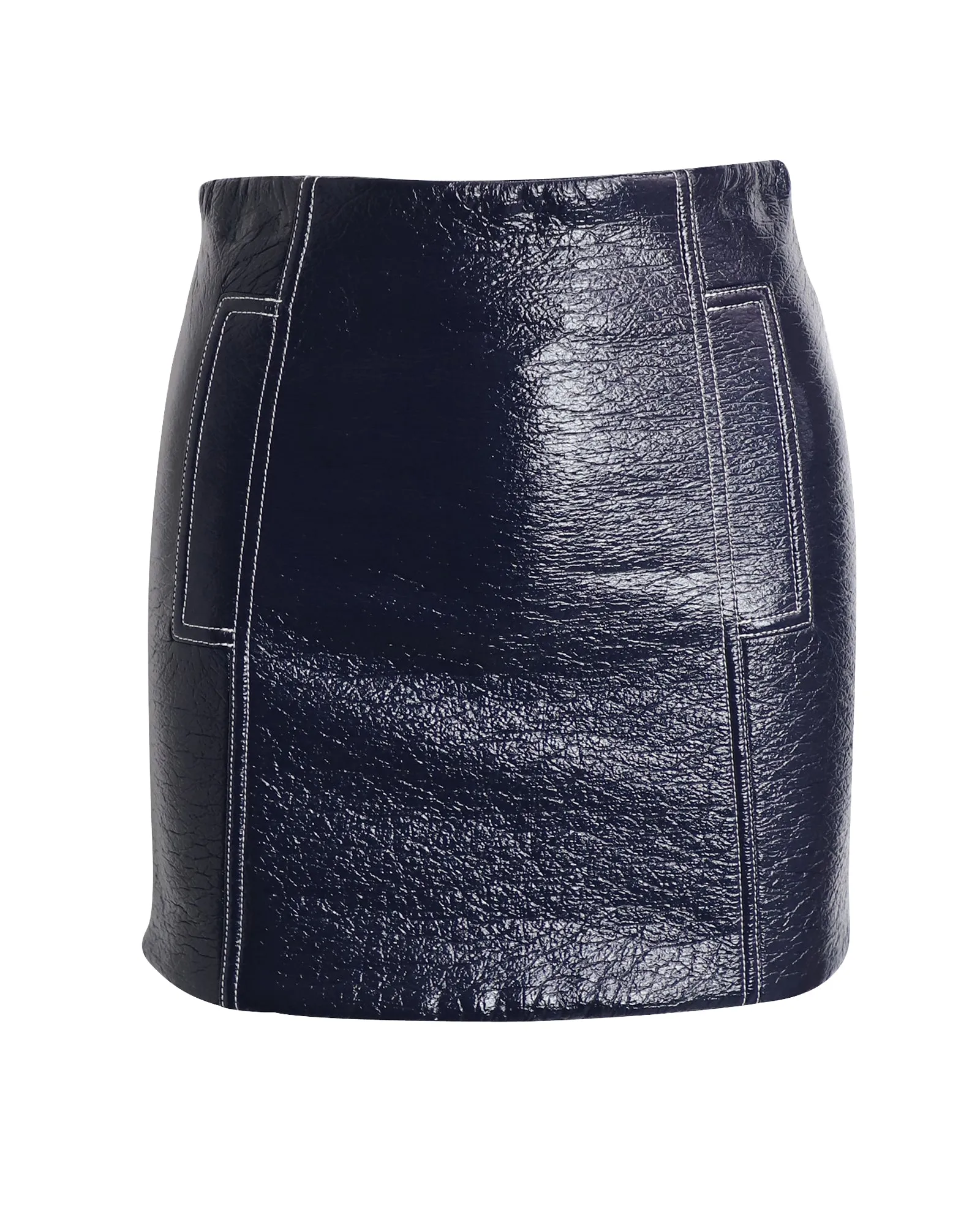 Ba&Sh Jupe crayon plissée mini en laine enduite de polyuréthane bleu marine