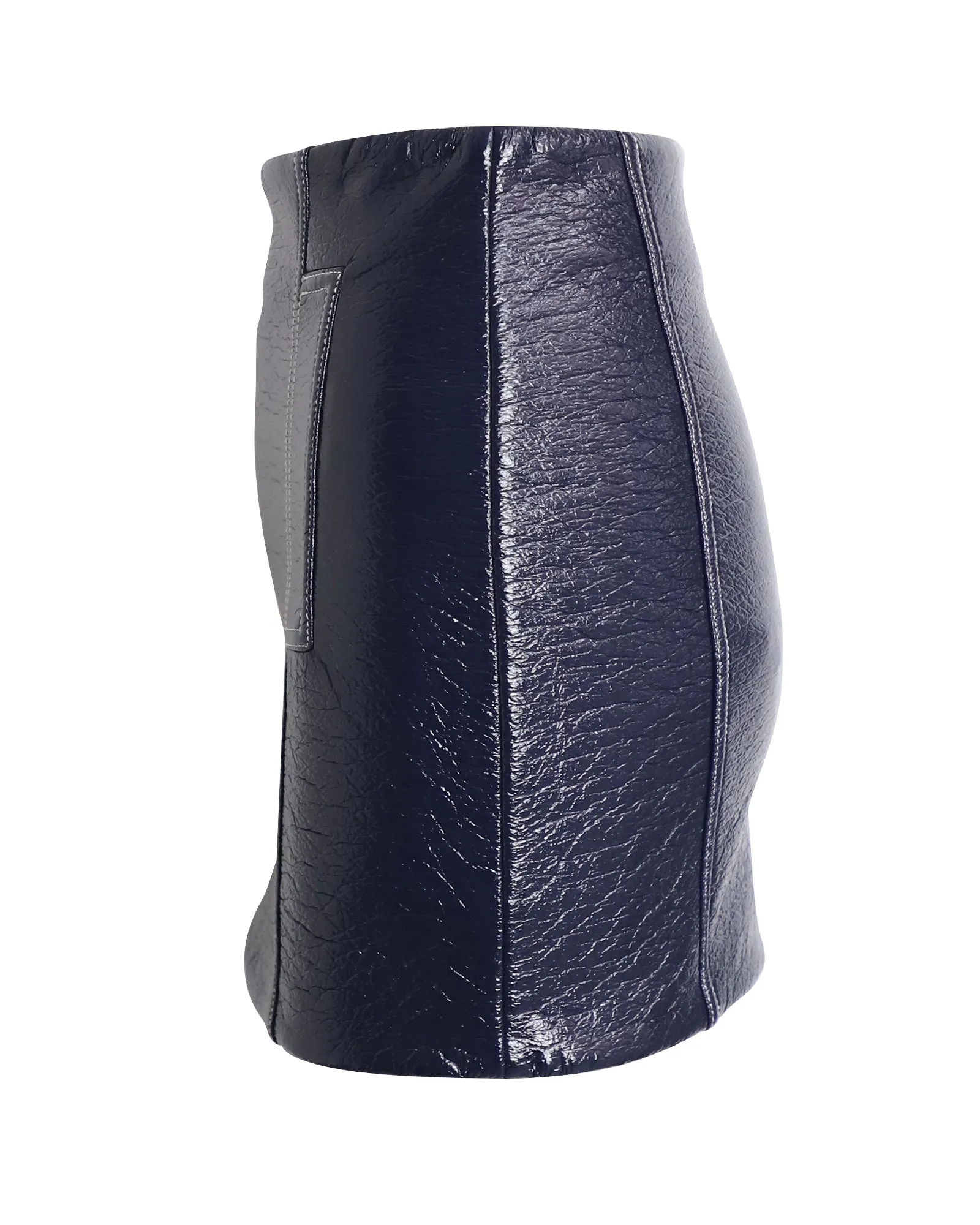 Ba&Sh Jupe crayon plissée mini en laine enduite de polyuréthane bleu marine