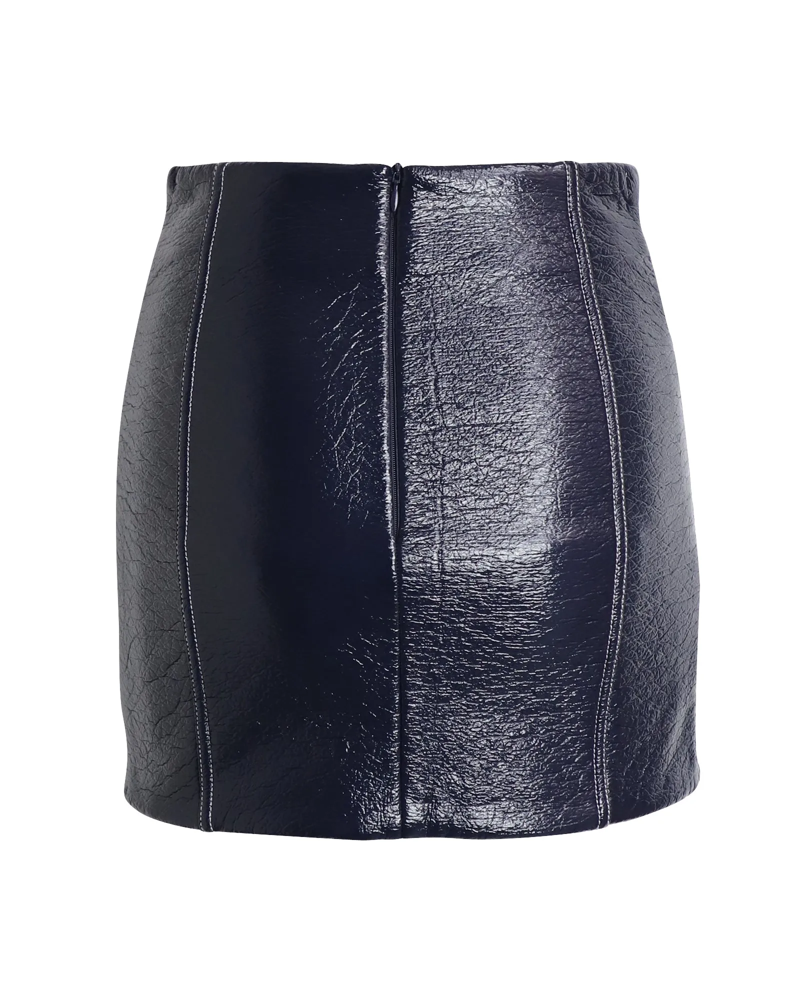 Ba&Sh Jupe crayon plissée mini en laine enduite de polyuréthane bleu marine
