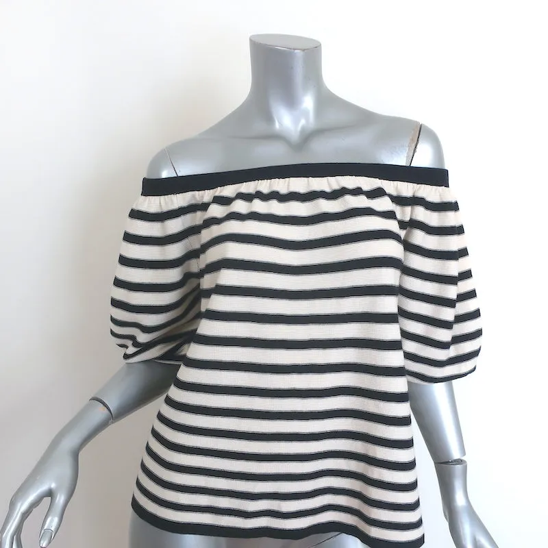 Ba&sh Pull à rayures Elvis décolleté bleu marine/crème en coton-modal Taille 0 NEUF