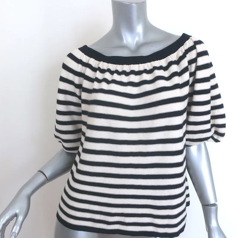 Ba&sh Pull à rayures Elvis décolleté bleu marine/crème en coton-modal Taille 0 NEUF