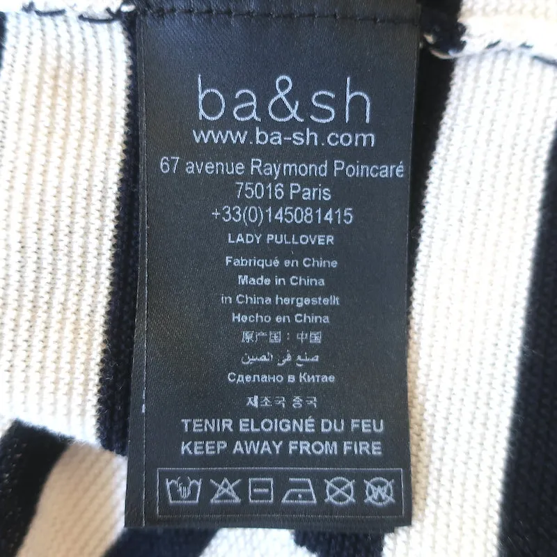 Ba&sh Pull à rayures Elvis décolleté bleu marine/crème en coton-modal Taille 0 NEUF