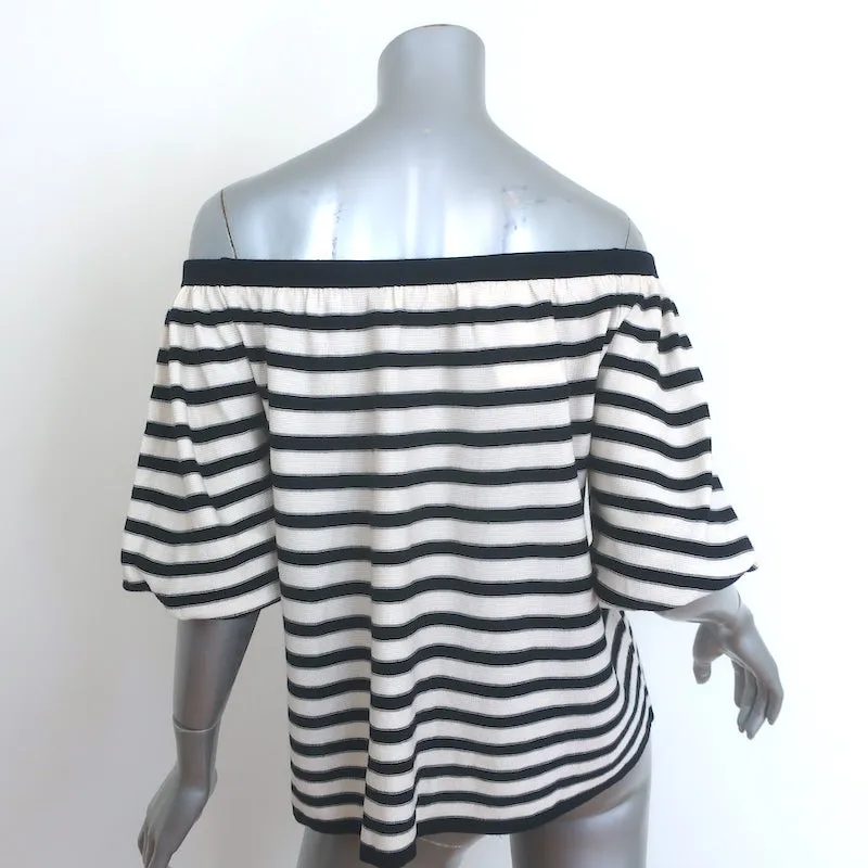 Ba&sh Pull à rayures Elvis décolleté bleu marine/crème en coton-modal Taille 0 NEUF