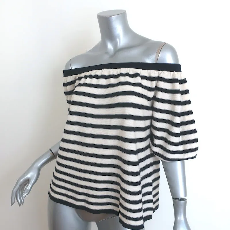 Ba&sh Pull à rayures Elvis décolleté bleu marine/crème en coton-modal Taille 0 NEUF