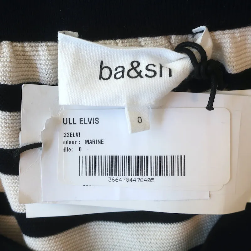 Ba&sh Pull à rayures Elvis décolleté bleu marine/crème en coton-modal Taille 0 NEUF