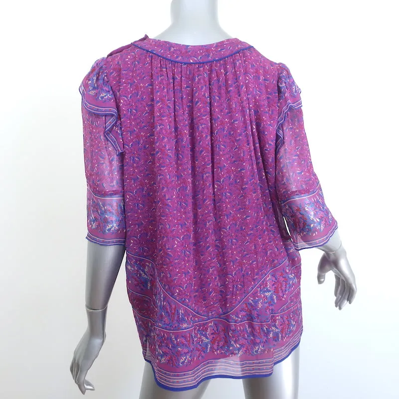 Ba&sh Moccha Haut Fuchsia Imprimé Floral Chiffon Taille 3 Blouse à Manches Courtes