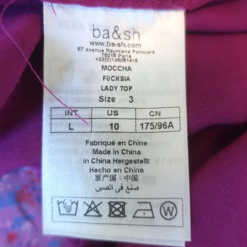 Ba&sh Moccha Haut Fuchsia Imprimé Floral Chiffon Taille 3 Blouse à Manches Courtes