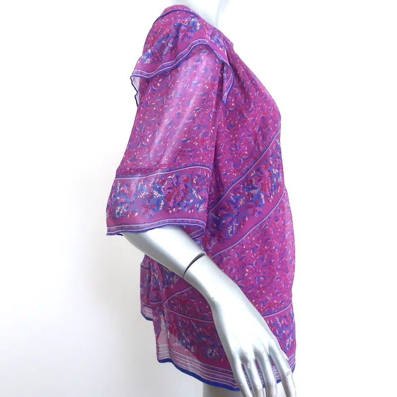 Ba&sh Moccha Haut Fuchsia Imprimé Floral Chiffon Taille 3 Blouse à Manches Courtes