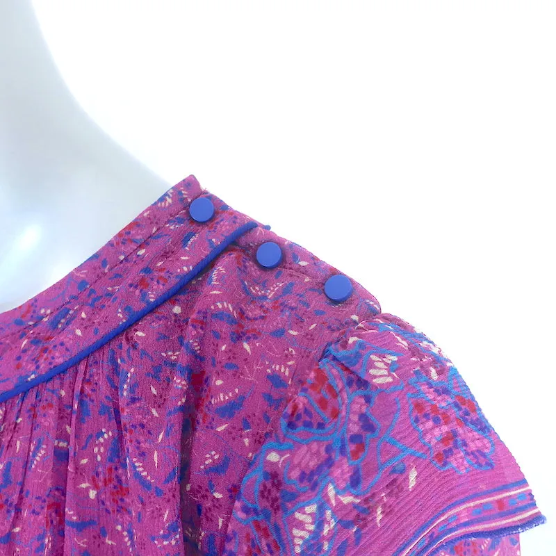 Ba&sh Moccha Haut Fuchsia Imprimé Floral Chiffon Taille 3 Blouse à Manches Courtes