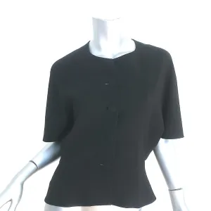 Balenciaga Button Front Blouse Black Crepe Size 40 Short Sleeve Top