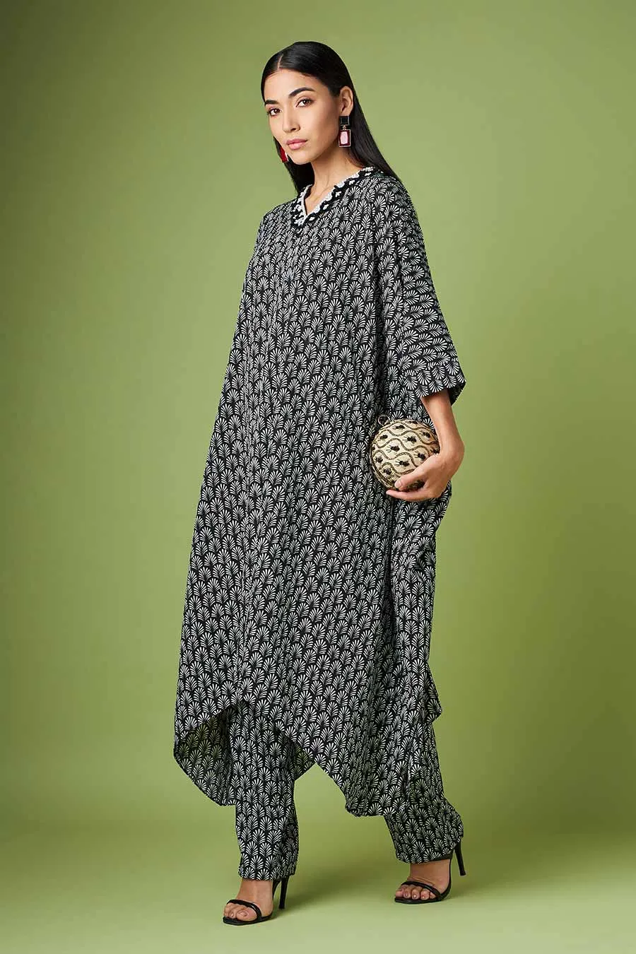Ensemble coordonné Kaftan et Pantalon imprimé noir