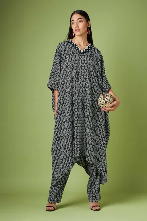 Black Printed Kaftan & Pant Co-Ord Set
