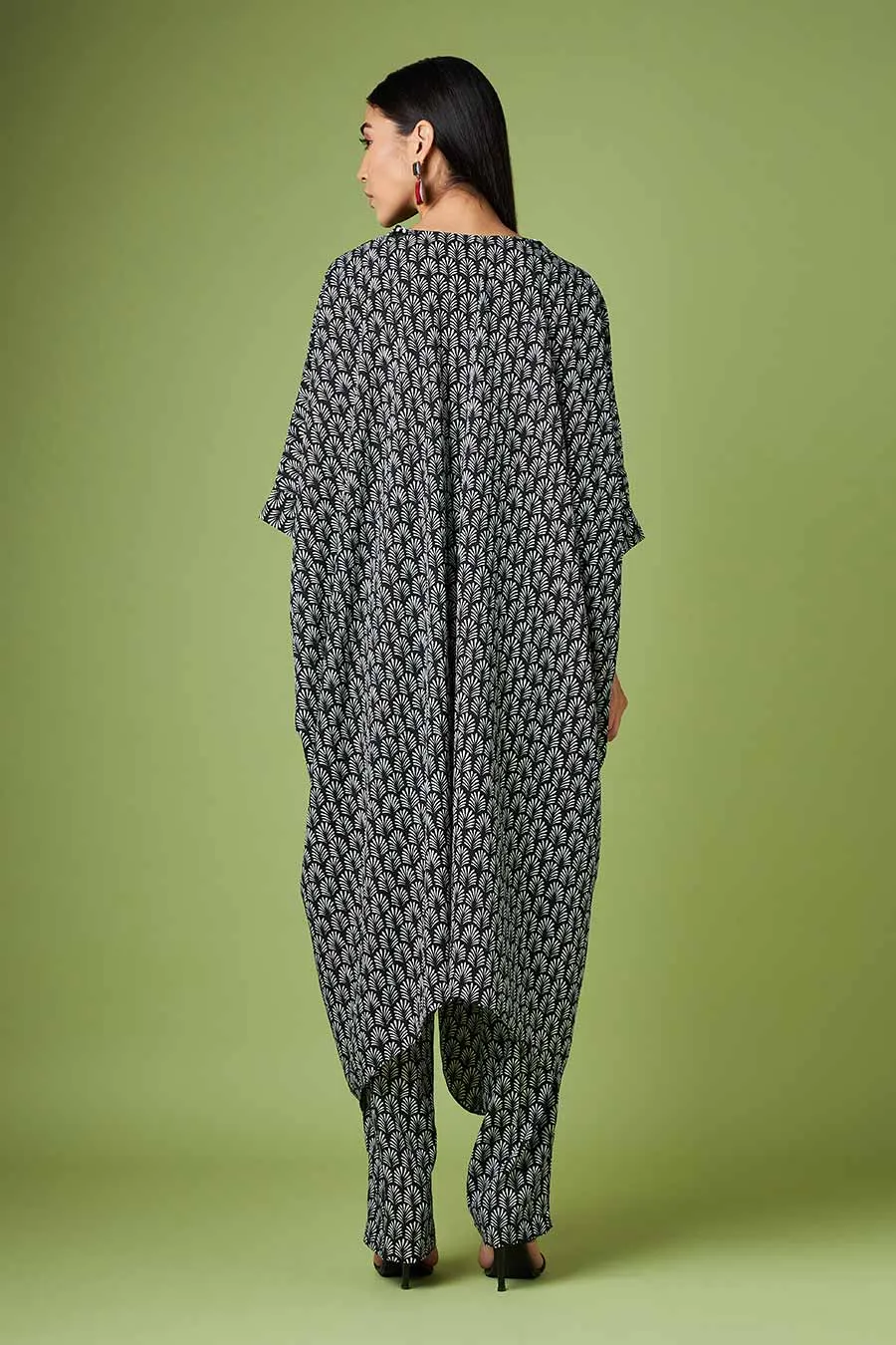 Ensemble coordonné Kaftan et Pantalon imprimé noir