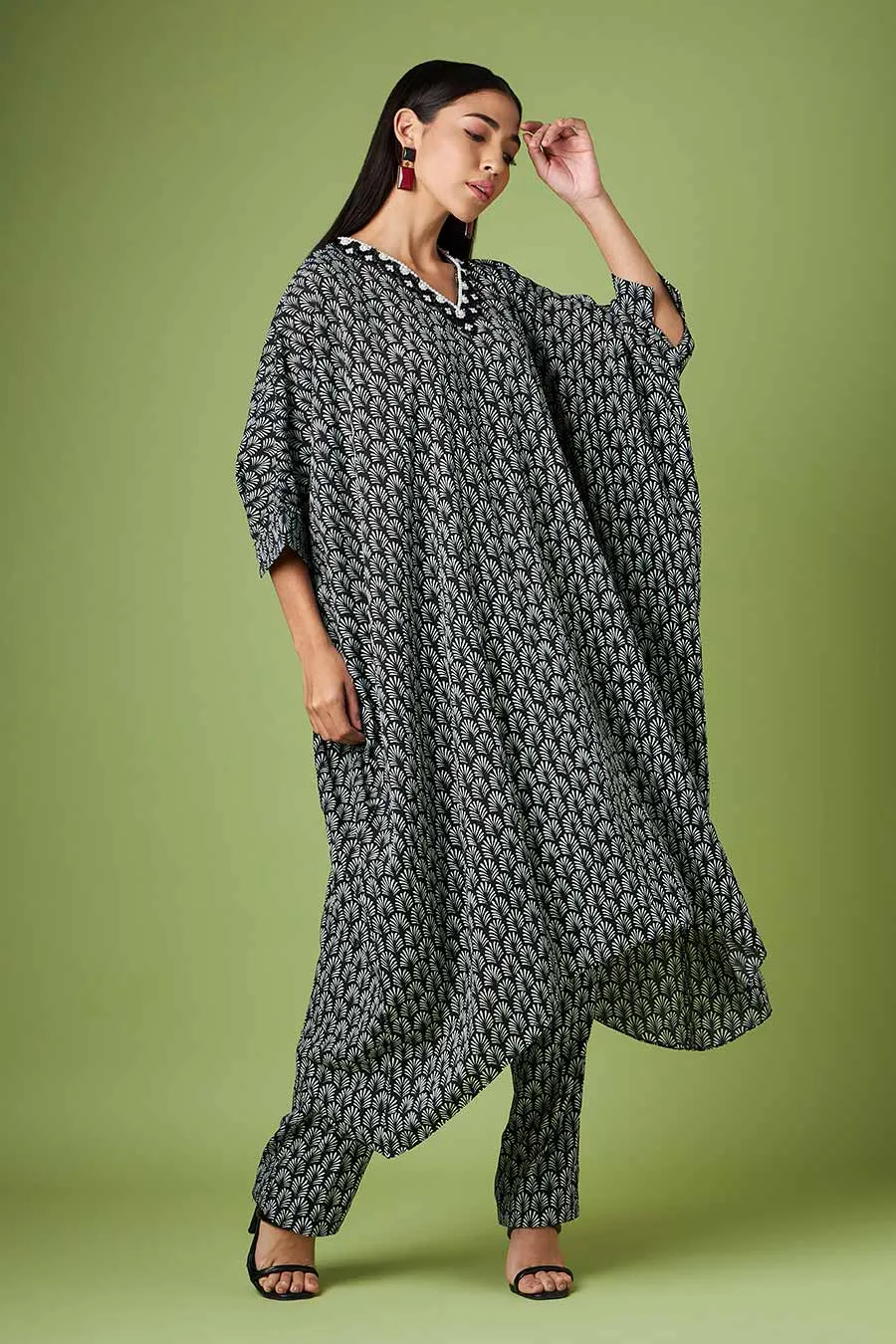 Ensemble coordonné Kaftan et Pantalon imprimé noir