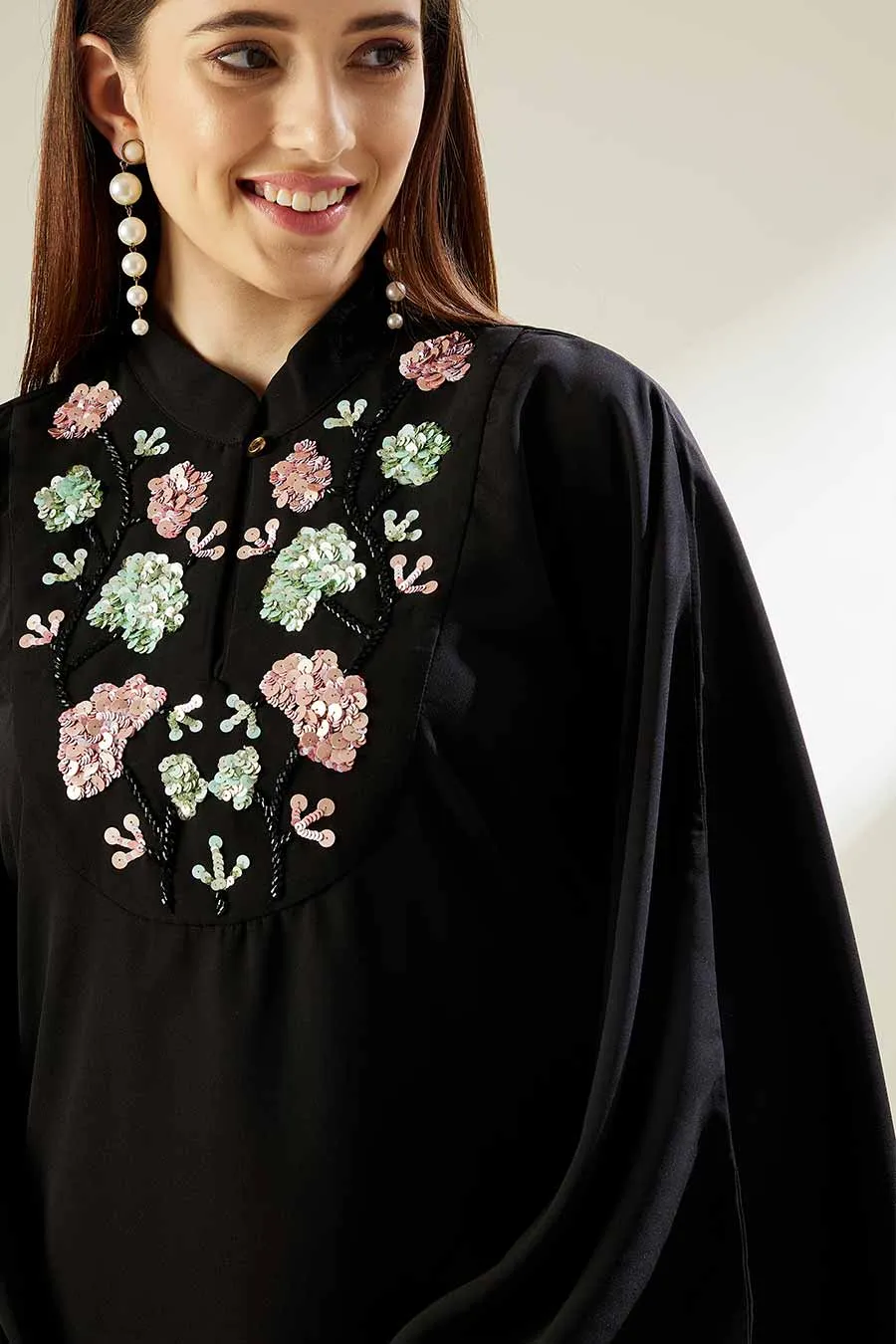 Ensemble Coordonné Kaftan Brodé Noir Bloom