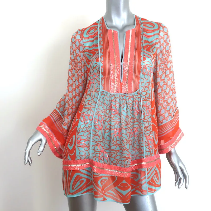 Blumarine Tunique en Chiffon à Paillettes Imprimé Soie Orange Taille 38