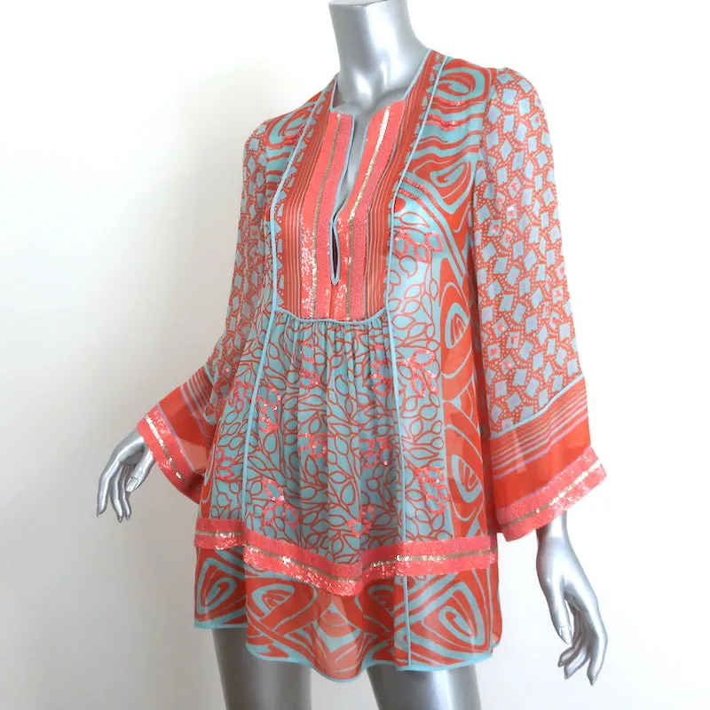 Blumarine Tunique en Chiffon à Paillettes Imprimé Soie Orange Taille 38