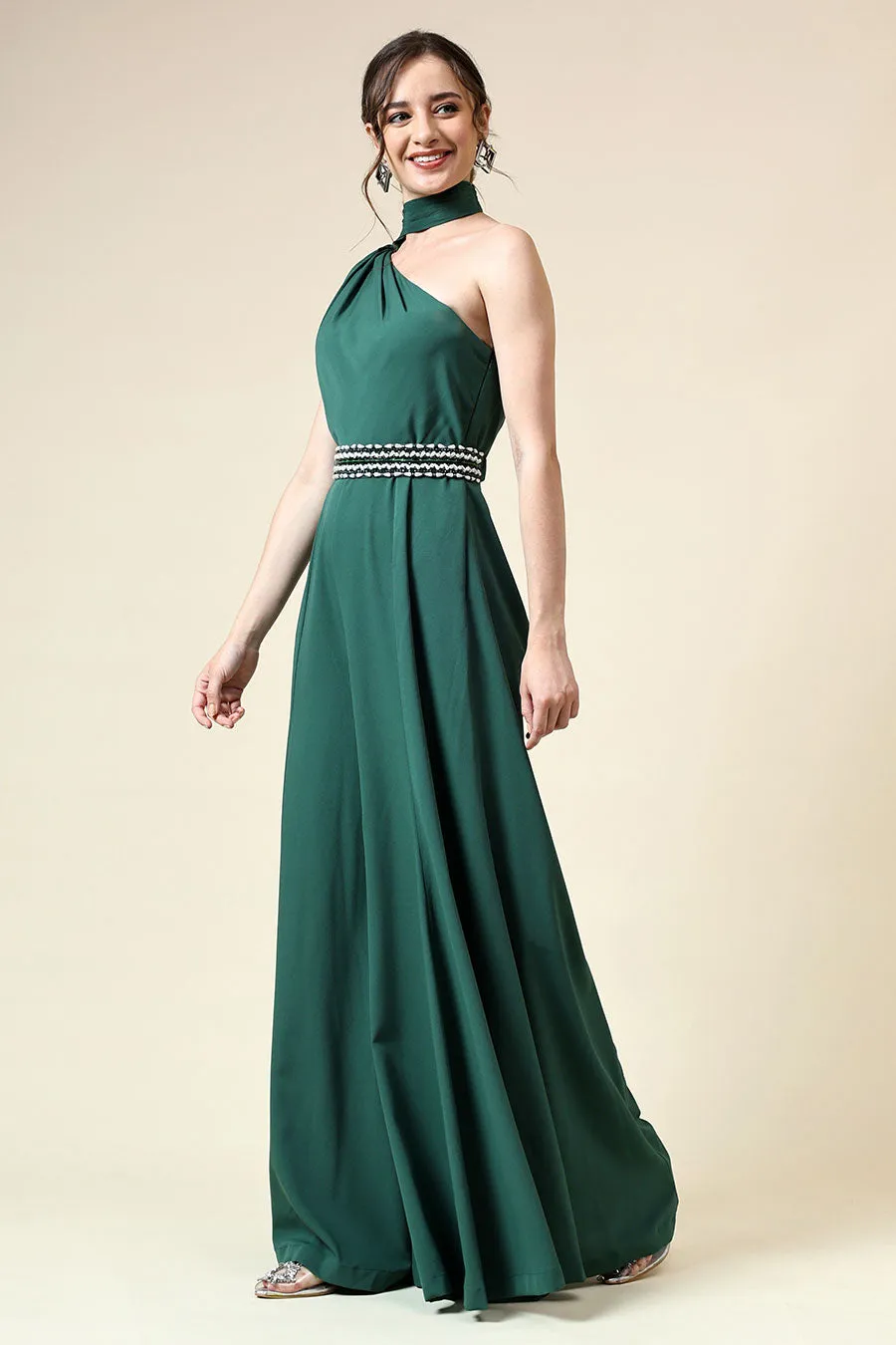 Combinaison drapée verte Botle avec ceinture ornée