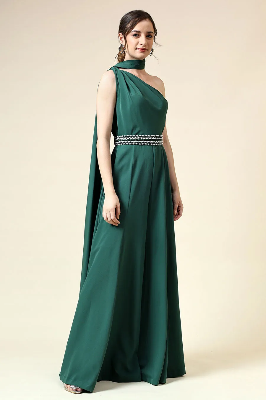 Combinaison drapée verte Botle avec ceinture ornée