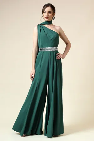 Botle Green Draped Jumpsuit With Embellished Belt