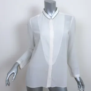 Brunello Cucinelli Monili-Trim Button Down Blouse Cream Stretch Silk Size Large