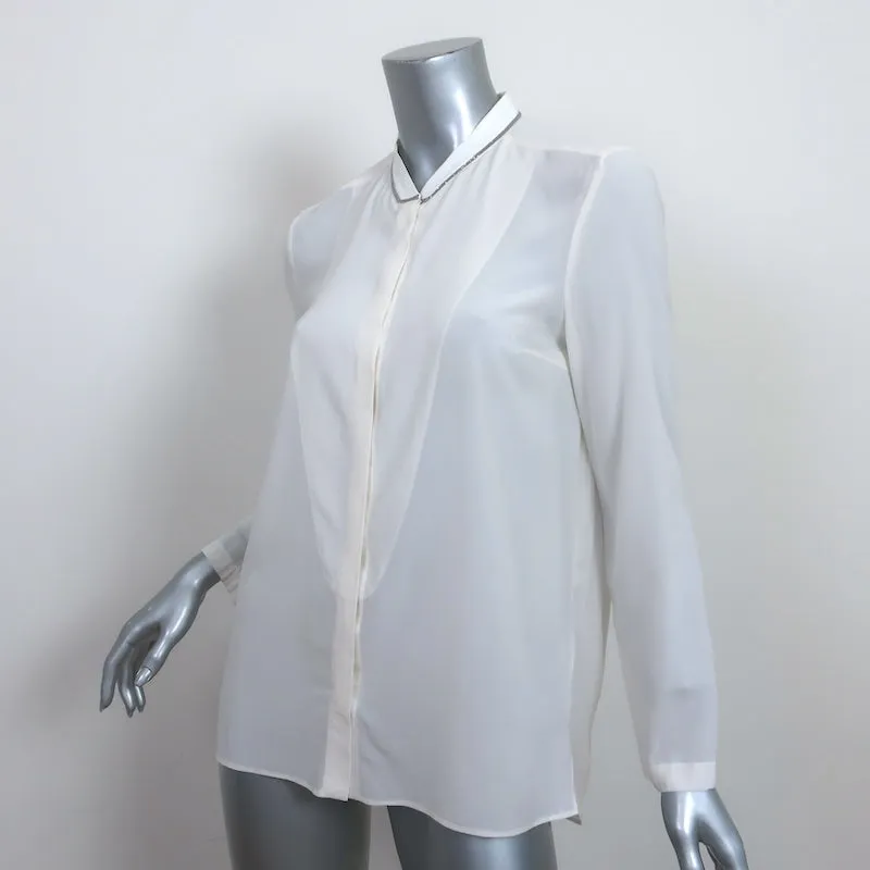 Brunello Cucinelli Monili-Trim Blouse à Boutons Crème en Soie Élasticisée Taille Large