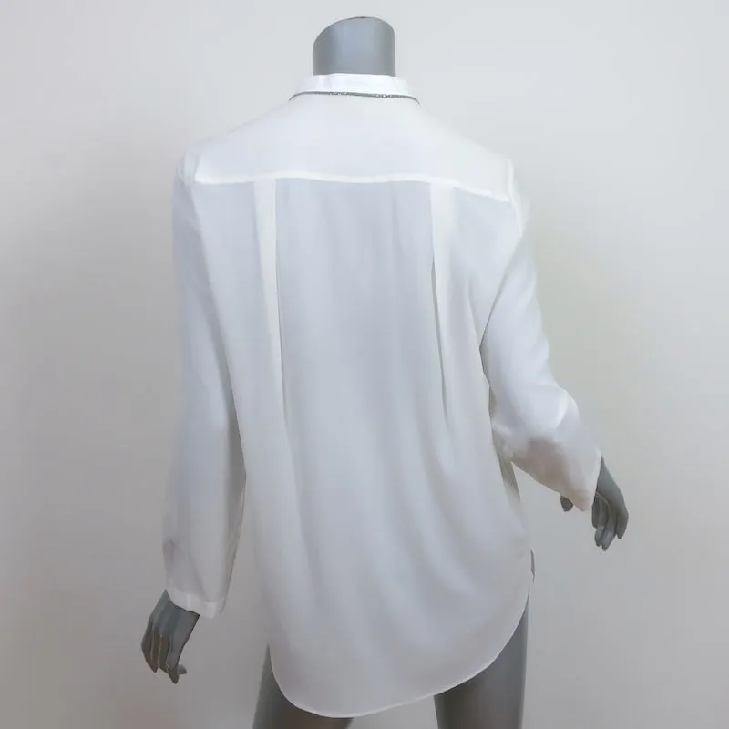 Brunello Cucinelli Monili-Trim Blouse à Boutons Crème en Soie Élasticisée Taille Large