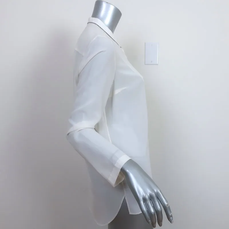 Brunello Cucinelli Monili-Trim Blouse à Boutons Crème en Soie Élasticisée Taille Large