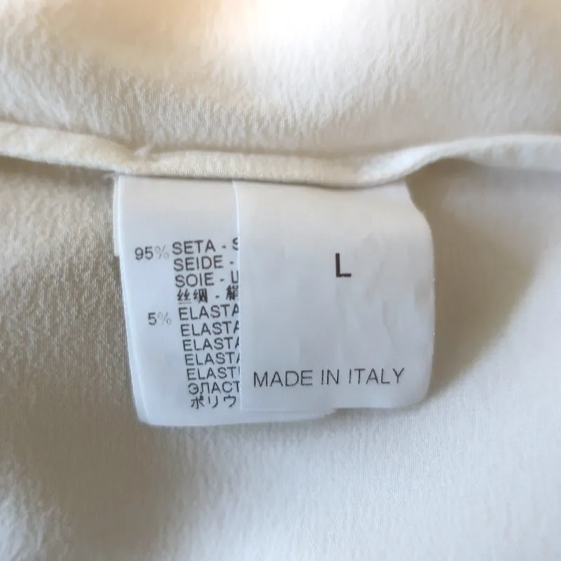 Brunello Cucinelli Monili-Trim Blouse à Boutons Crème en Soie Élasticisée Taille Large