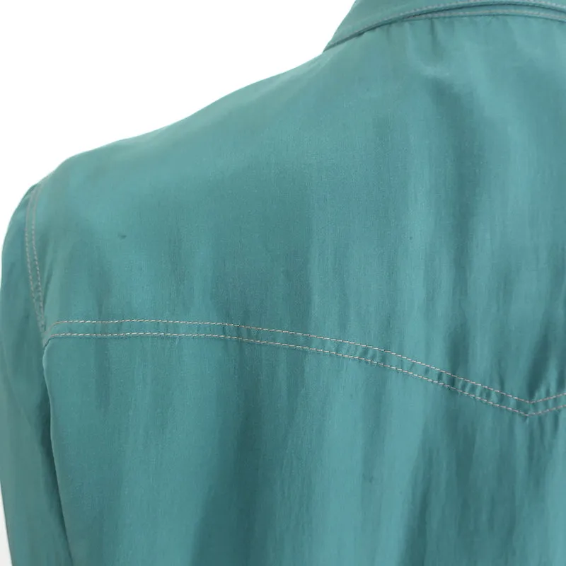 Brunello Cucinelli Chemise occidentale en soie verte Taille moyenne Blouse à manches retroussées
