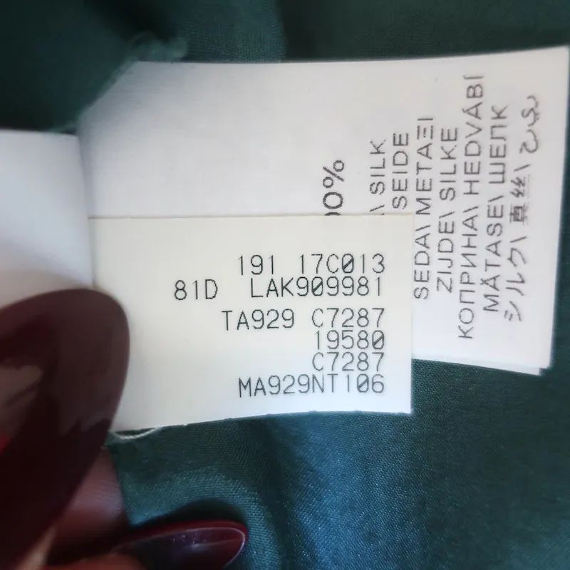 Brunello Cucinelli Chemise occidentale en soie verte Taille moyenne Blouse à manches retroussées