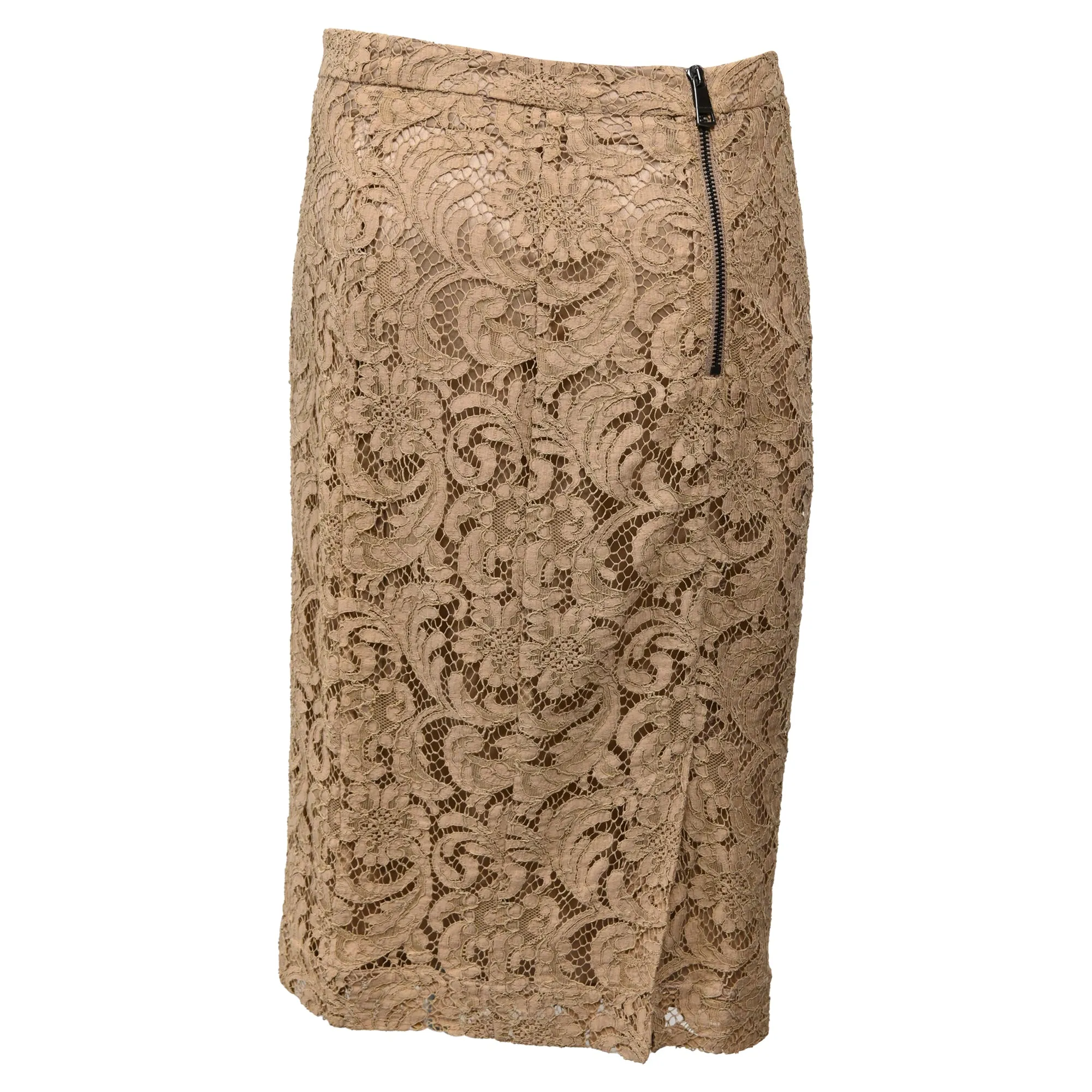Jupe crayon midi en dentelle Burberry en polyester marron