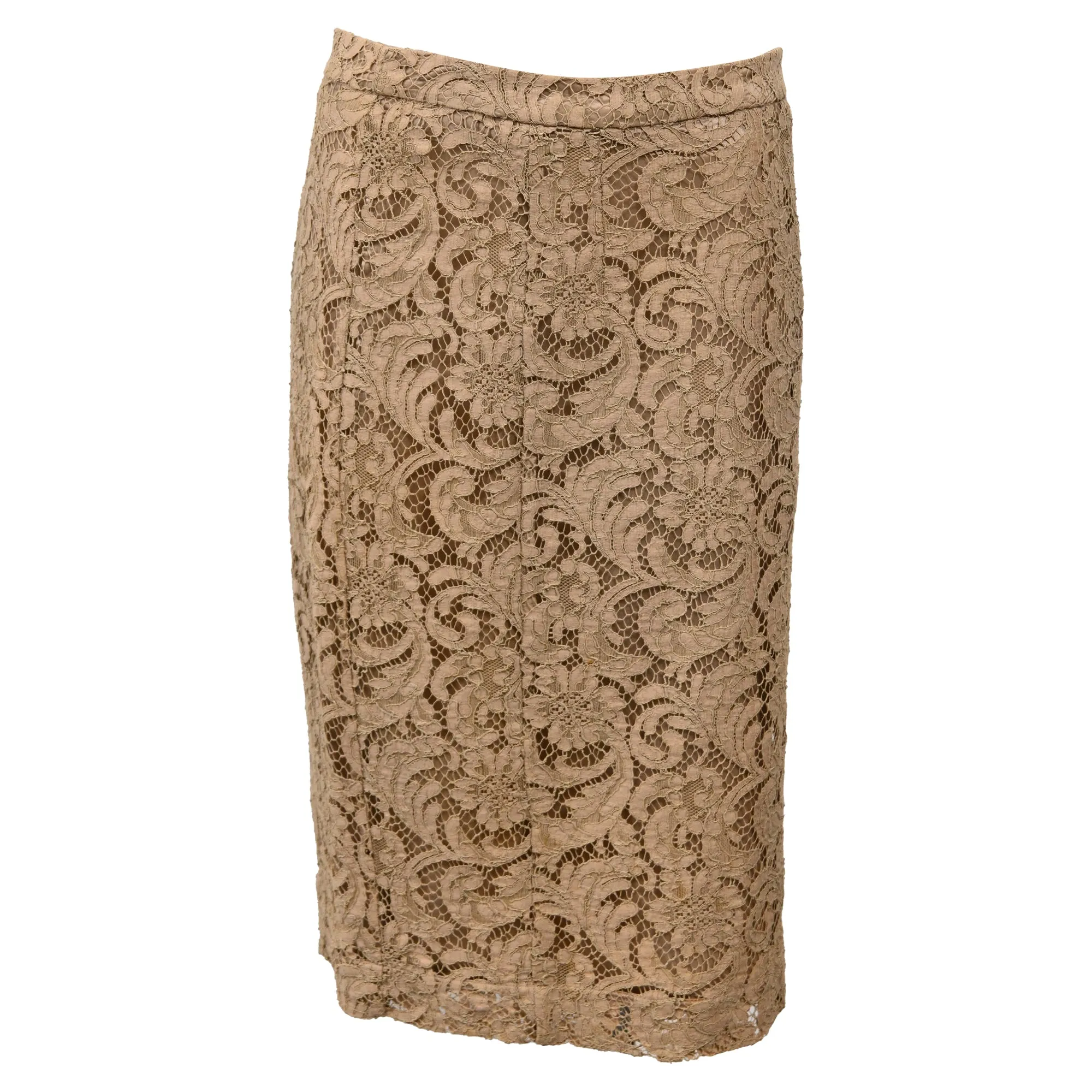 Jupe crayon midi en dentelle Burberry en polyester marron