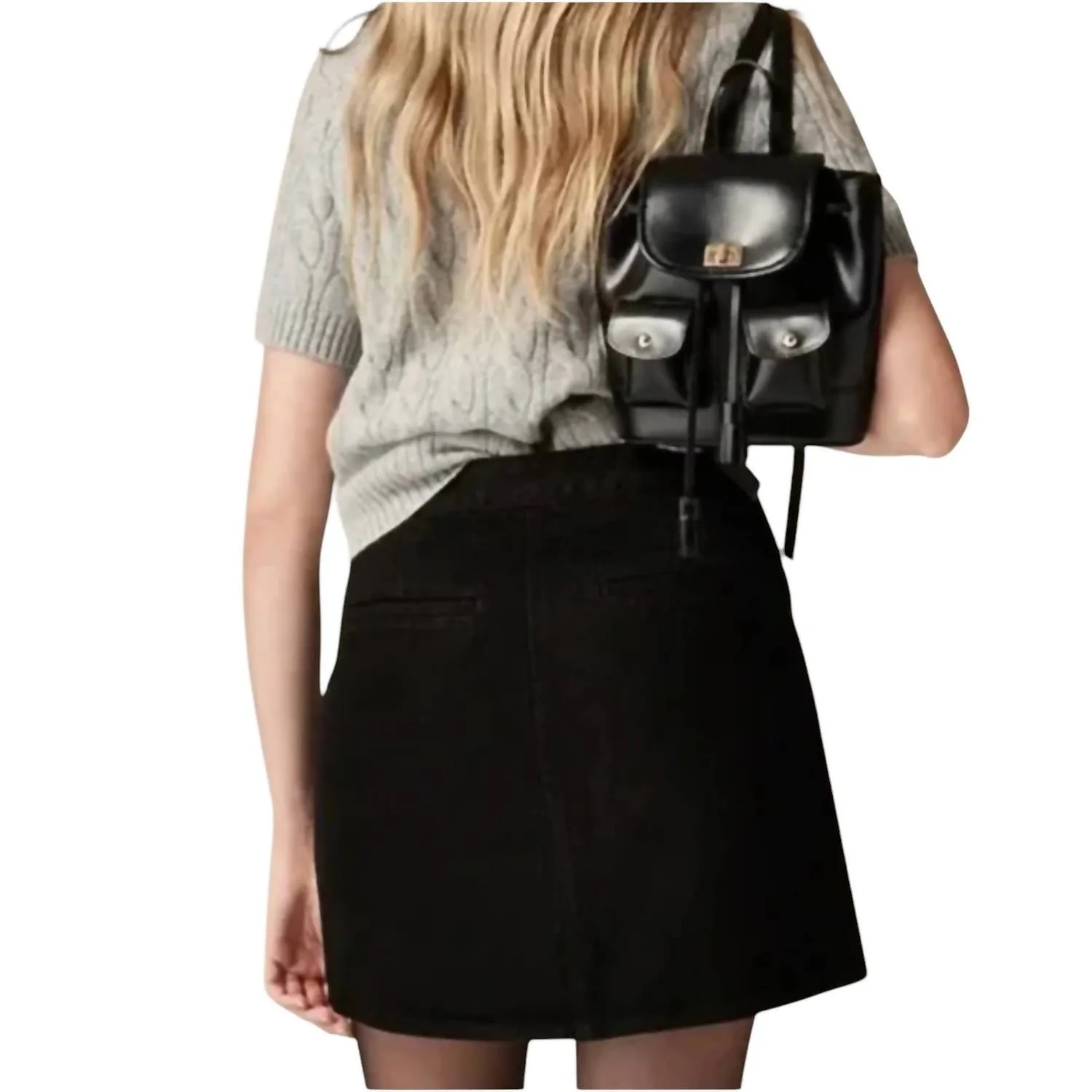 Mini-jupe en denim à boutons devant en noir