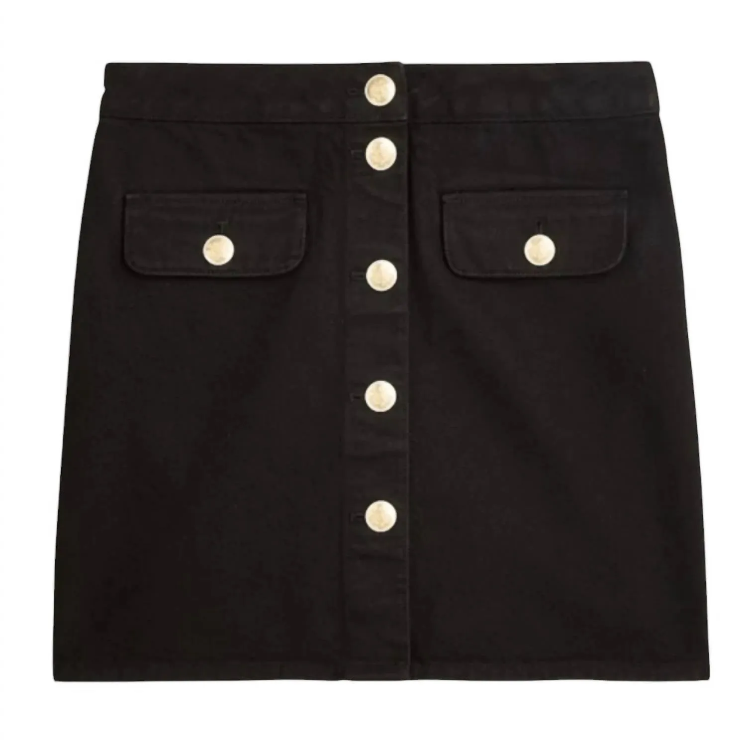 Mini-jupe en denim à boutons devant en noir