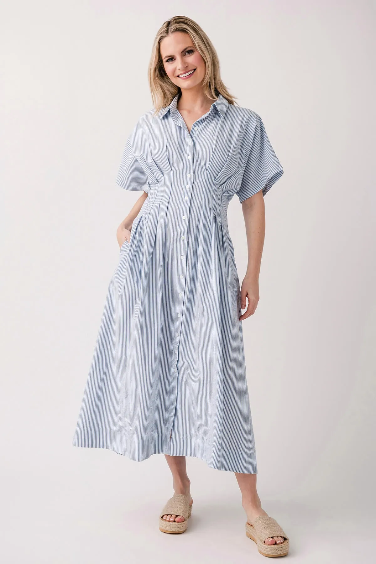 Robe mi-longue tissée rayée By Together