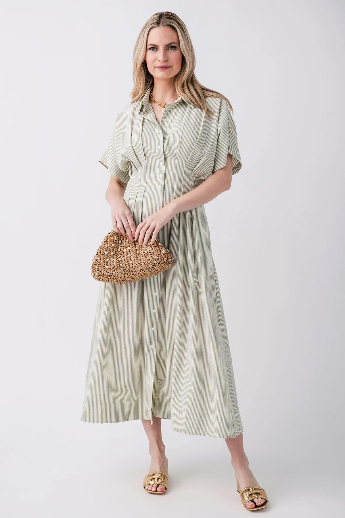 Robe mi-longue tissée rayée By Together