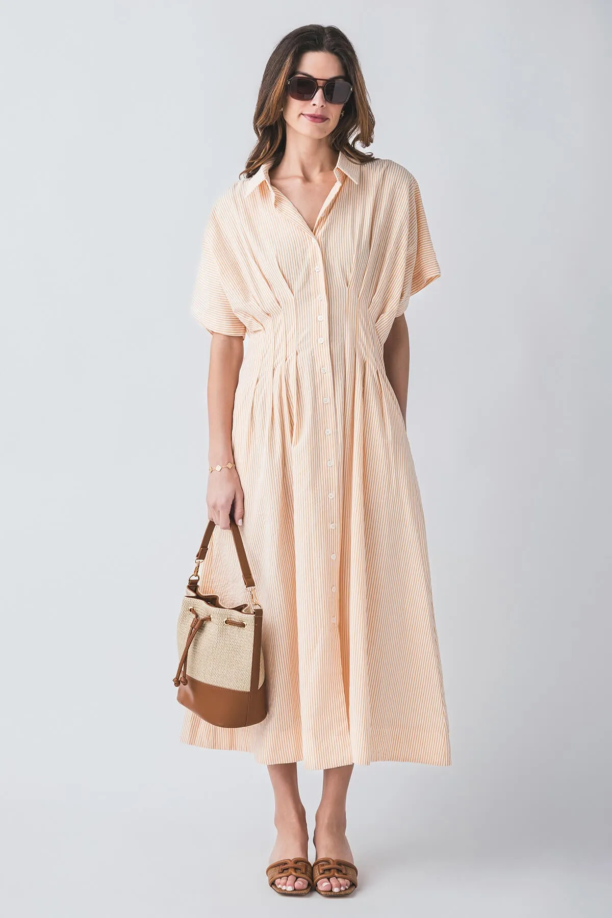 Robe mi-longue tissée rayée By Together