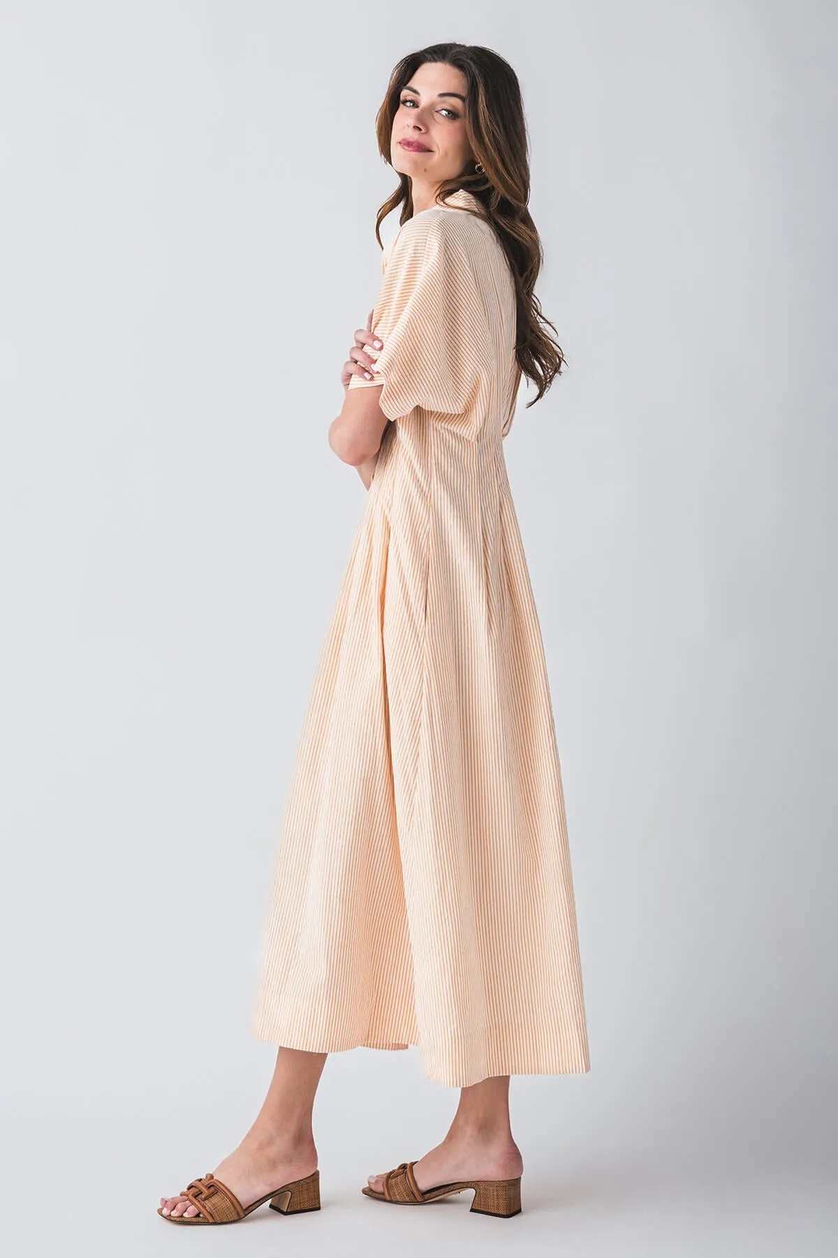 Robe mi-longue tissée rayée By Together