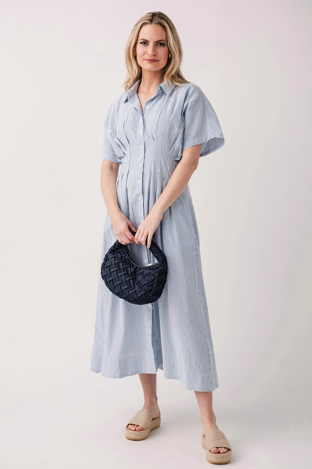 Robe mi-longue tissée rayée By Together