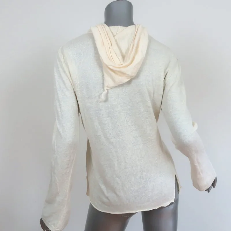 Calypso Christiane Celle Haut à Capuche Crème Brodé en Lin Taille L