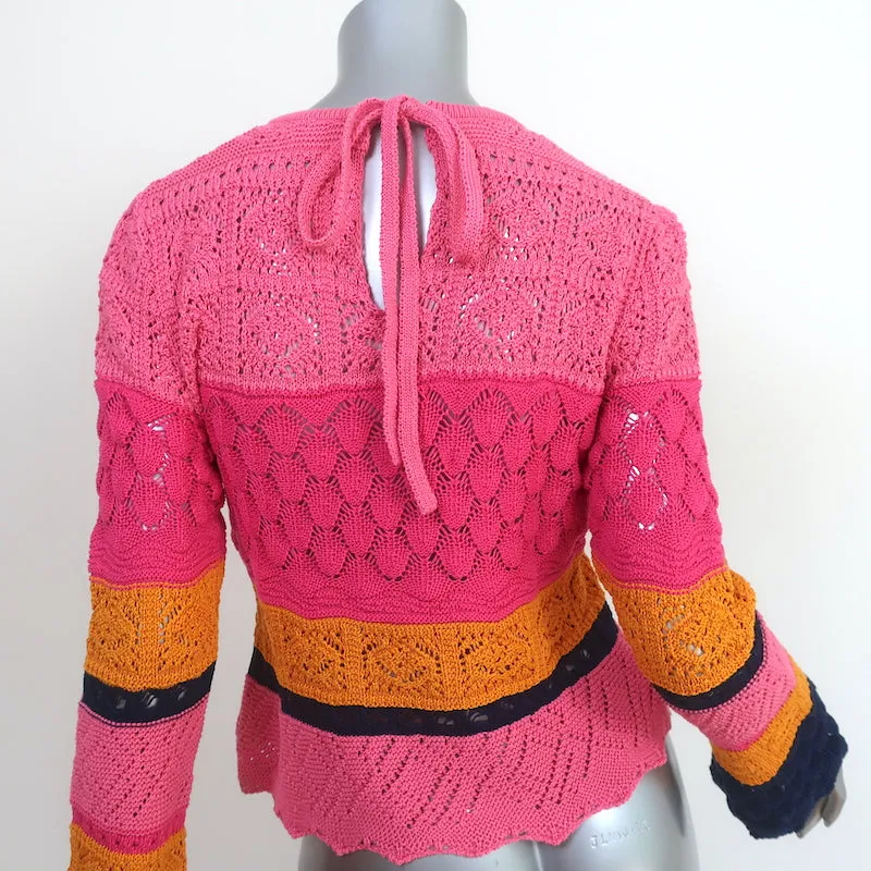 Carolina Herrera Haut en maille crochet à motifs colorés rose/jaune en coton taille S
