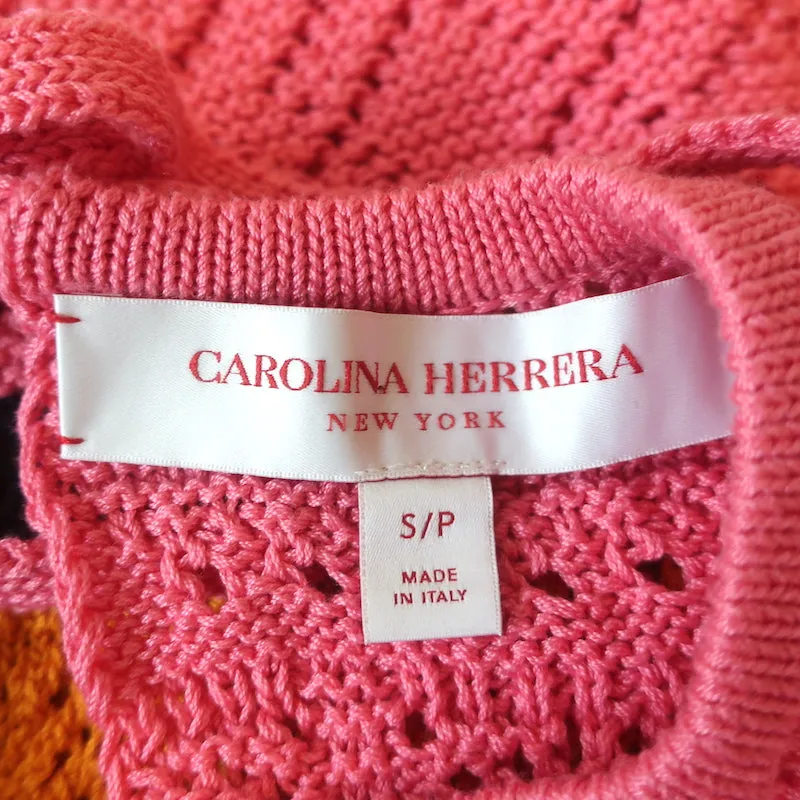 Carolina Herrera Haut en maille crochet à motifs colorés rose/jaune en coton taille S